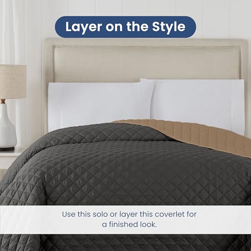 Martex Reversible Coverlet, Full Queen, Graphite/Khaki | Lightweight, Durable, Soft, Easy Care, Reversible - color: Graphite/Khaki, size: Full/Queen