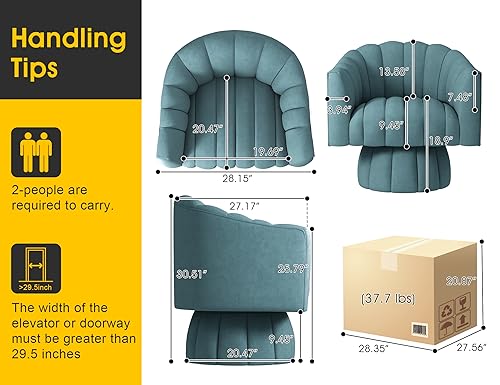 Dewhut Swivel Barrel Accent Chair, Velvet Reading Armchair, Blue, Set 1 | Mid Century Style, Modern Round ArmChair With 360° Swivel Base, For Living Room / Bedroom / Office - color: Blue