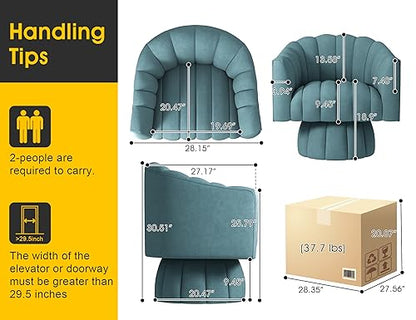 Dewhut Swivel Barrel Accent Chair, Velvet Reading Armchair, Blue, Set 1 | Mid Century Style, Modern Round ArmChair With 360° Swivel Base, For Living Room / Bedroom / Office - color: Blue