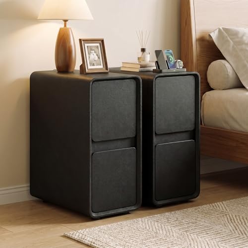 7.8" W Leather Narrow Nightstand Set of 2, Modern Fully-Assembled Bedside Table with 2 Drawers, White Night Stand Small Accent End Table & Side Table for Bedroom, Black - color: Black Set of 2, size: 8in