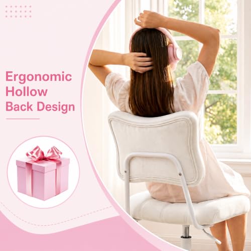 Homkdom Velvet Vanity Chair with Bow Backrest & Height Adjustable,Bedroom | Armless,360 Swivel,Silent Casters for Dressing Room & Living Room, Home Office,Make up,Reading,Beige - color: Beige