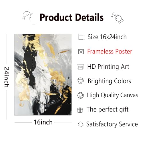 Black White Gold Abstract Wall Art Modern Abstract Painting Black Gold White Grey Wall Art Modern Abstract Graffiti Gold Painting Abstract Minimalist Canvas Modern Gold Foil Artwork 16x24inx2 No Frame - color: A-No Frame, size: 16L" x 24W"