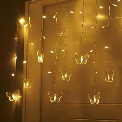 Butterfly Curtain Lights, 6.6ft 48 LED 10 Butterflies with Timer Warm White | USB Remote, 8 Modes, Window Fairy Lights, For Bedroom Wedding Party Holiday Decor