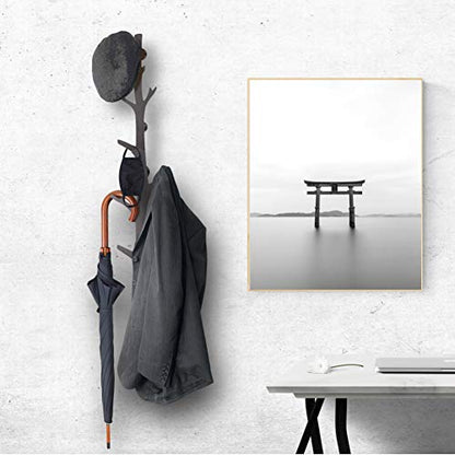 Tree Branch Coat & Hat Rack Wall Mount with 8 Vertical Hooks for Caps, Coats, Purse & More Modern Storage Dog Leash Holder Decorative Wall Hooks Vertical