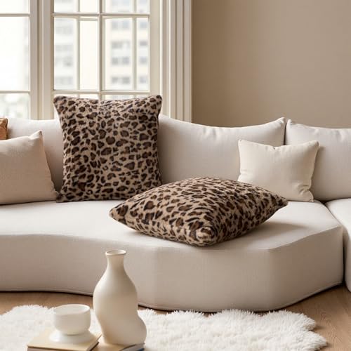 Cheetah Pillow Covers 20x20, Faux Fur Leopard Pillow Covers Set of 2, Soft Fluffy Double-Sided Decorative Cheetah Print Throw Pillowcases for Couch Sofa and Room Decor - size: 20" x 20" (Pack of 2)