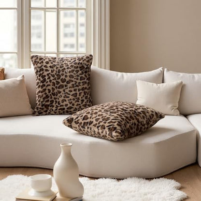 Cheetah Pillow Covers 20x20, Faux Fur Leopard Pillow Covers Set of 2, Soft Fluffy Double-Sided Decorative Cheetah Print Throw Pillowcases for Couch Sofa and Room Decor - size: 20" x 20" (Pack of 2)