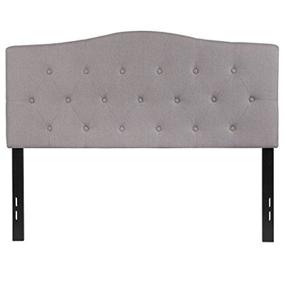 EMMA + OLIVER Arched Button Tufted Full Size Headboard in Light Gray Fabric - color: Light Gray, size: Full