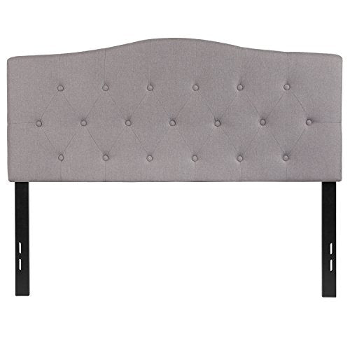 EMMA + OLIVER Light Gray Full Button Tufted Headboard | Adjustable Bed Rail Slots, Fabric Upholstered - color: Light Gray, size: Full