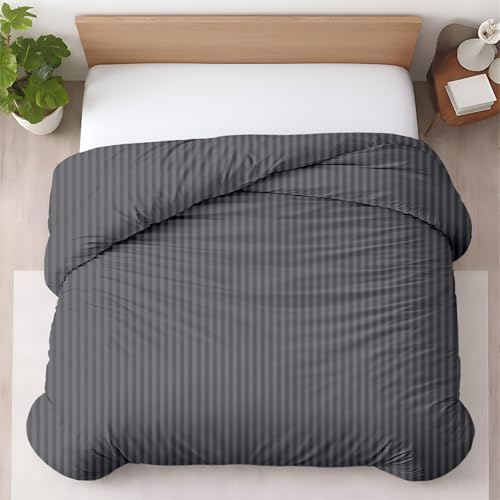 1 Pc Queen Size Duvet Cover Only -100% Egyptian Cotton 600 TC Ultra Soft Premium Durable Comforter Cover Zipper Closure & Corner Ties (Striped Dark Grey, Queen/Full 90" X 90") - color: 05 - Striped Dark Grey (No Comforter), size: Queen
