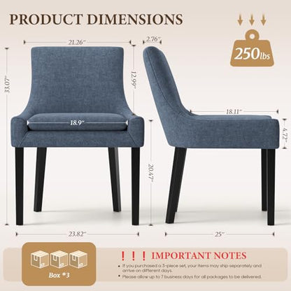 COLAMY Modern Dining Room Chairs Set of 6 with Mid Back and Wood Legs, Upholstered Kitchen Chairs for Dining Room/Living Room, Blue - color: Blue, size: Set of 6