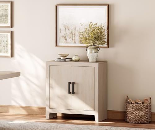 WAMPAT Buffet Cabinet with Storage, Kitchen Sideboard Cabinet with Door and Adjustable Shelf, Modern Farmhouse Credenza Wood Coffee Bar Table for Kitchen, Dining Room, Living Room, Beige - color: Beige