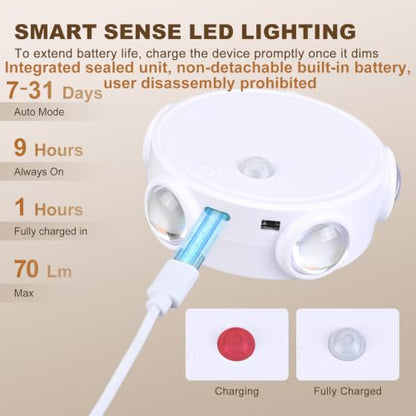 Night Light 4 Pack, Motion Sensor Indoor Wall Light, RGB&Warm White | Rechargeable Dimmable Light, Adhesive and Magnetic Mount, Ambient Mood Lighting for Bedroom, Bathroom, Hallway and Stairs
