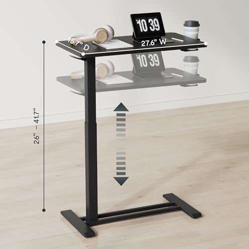 FLEXISPOT H7 28" Pneumatic Height-Adjustable Overbed Table with Wheels | C-shaped bedside table,Medical End Table,Rolling Cart TV Tray,Laptop desk for Hospital Home office use,27.6"Wx15.7"D,Black - color: Black, size: Small