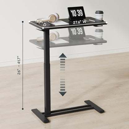 FLEXISPOT H7 28" Pneumatic Height-Adjustable Overbed Table with Wheels | C-shaped bedside table,Medical End Table,Rolling Cart TV Tray,Laptop desk for Hospital Home office use,27.6"Wx15.7"D,Black - color: Black, size: Small