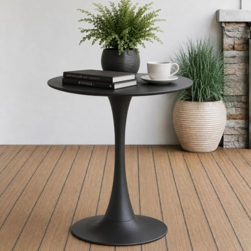 23.6" Small Round Dining Table for 2 4, [Sturdy Metal Tulip Base] Black Modern Circle Kitchen Table, Space Saving, for Dining Room Apartment Office - color: Black With Black Base, size: 23.6"