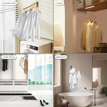 Sumnacon Stainless Steel Clothes Hanger Rack-Wall Mount Garment Hook with Swing Arm, Sturdy Coat Robe Storage Organizer for Laundry Room Bedrooms Clothing Drying Rack with 5 Hooks, Gold - color: Gold