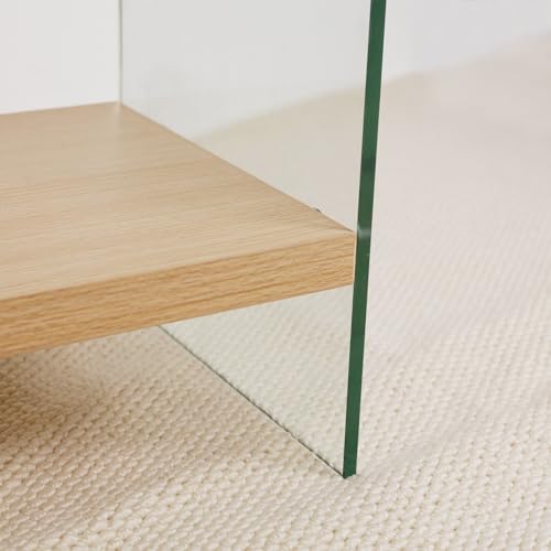 Console Table 2-Tier: 39.4 in Wide Rectangle Wood Shelf Glass Sides | Modern Desk Console Sofa Table Stand for Entryway - size: 39.3“W x 11.8"D x 30"H