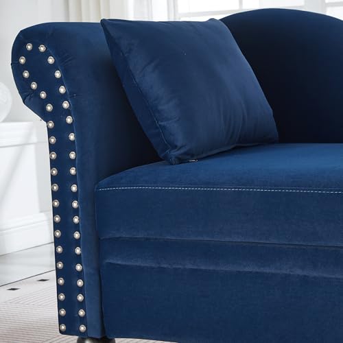 ERYE Velvet Upholstered Right Facing Chaise Lounge Chair, Blue Chaise Lounge Storage W/Nailhead Trim, Wood Legs, Classic Recliner Lounger Accent Sofa for Living Room Bedroom - color: Navy Blue/R