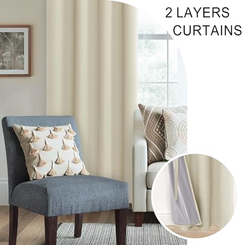 XWZO Total Blackout Curtains 45 Inches Long - Double Layer Full Room Darkening & Energy Efficiency Grommet Window Panels with Tiebacks, Beige, W38 x L45, Set of 2 - color: Beige, size: 38"W x 45"L (Pack of 2)