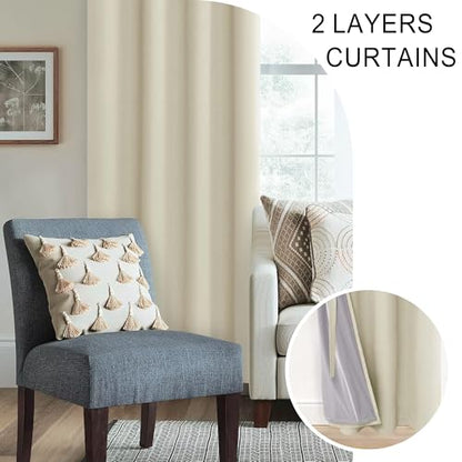 XWZO Total Blackout Curtains 45 Inches Long - Double Layer Full Room Darkening & Energy Efficiency Grommet Window Panels with Tiebacks, Beige, W38 x L45, Set of 2 - color: Beige, size: 38"W x 45"L (Pack of 2)
