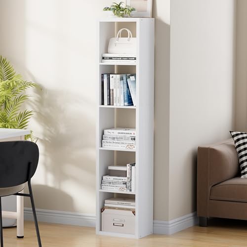 VDNEND Tall Cube Storage Organizer Bookcase, 5 Tier 11 inch Open Back Cubical Shelf with Thickened Border, Display Bookshelf for Living Room, Home Office, Sturdy Room (White, 5 Cube,Vertical) - color: White, size: 5 Cube Vertical