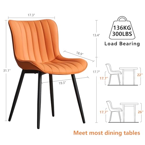 YOUNUOKE Dining Chairs Set of 2 Mid-Century Modern Kitchen Chair Orange | Faux leather upholstered with Back, fits dining living waiting room guest reception. Waterproof easy to clean assemble, 300lb - color: Camel