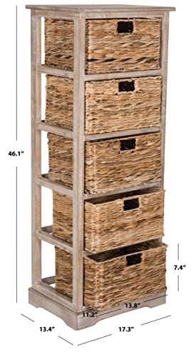 SAFAVIEH Furniture - Vedette 5-Basket Storage Tower - White Washed - Solid Wood - Coastal Basket Tower Design - Ideal for Entryway, Living Room, 17.5"W x 13.5"D x 46"H - Fully Assembled (AMH5739E) - color: White Washed