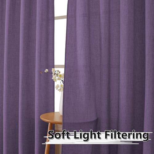 Tollpiz Short Linen Tier Curtains Rod Pocket Semi Sheer Half Kitchen Curtain Burlap Light Filtering Thick Linen Drapes for Bathroom, 30 x 24 inches Long, Royal Purple, Set of 2 Panels - color: Royal Purple, size: 30"W x 24"L (Pack of 2)