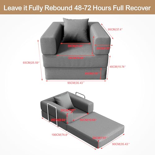 Single Couch Sofa for Small Spaces 2 in 1 Convertible Sofa to Lounger Comfy Bean Bag Chair for Adults with Removable Cover with Pillows for Bedroom, Apartment, Office(Light Gray, 35.43" Single Sofa) - color: Light Gray, size: 35.43" Single Sofa
