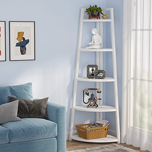 Tribesigns 5 Tier Corner Bookshelf and Bookcase, 70 inch Tall Corner Shelves Standing Shelving Unit Indoor Plant Stand for Living Room, Kitchen, Home Office (White) - color: White