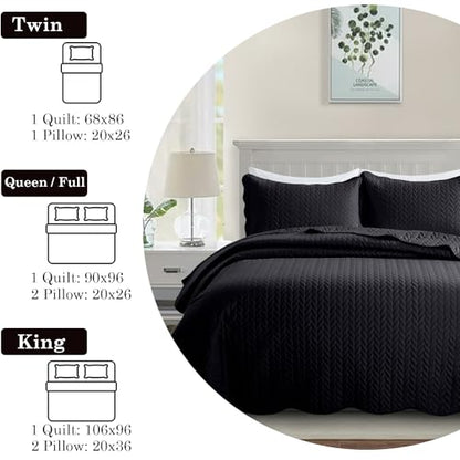 MOONLIGHT20015 Twin Quilt Bedding Set (68” x 86”) - Bulk Pack of 10 Wholesale for Hotels, Guest Bedroom & Airbnbs - Lightweight Microfiber Reversible Embossed Quilts Bedspreads (Black) - color: Black, size: Twin (10 Pack)