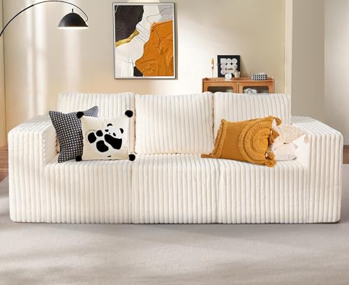 Hobestluk 3 Seater Modular Couch with Deep Seat Oversized Sectional Sofa | Strip White,3-Seater,Cozy Fabric,Memory Foam,No Assembly,Cloud Chair,With Pillows,For Livingroom Bedroom,Free Combination - color: White, size: 3-Seater