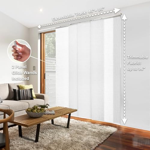 CHICOLOGY Panel Track Blinds, White Weave, 86"x96", Cordless, Sliding Door | 4 Fabric Panels, Fits 46–86″ Wide, Wall/Ceiling Mount, Room Divider Ready, Height Trimmable, Child & Pet Safe - color: Woven White
