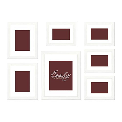 Craig Frames 23247812 Picture Frame 7-Piece Wall Set, White Frames, White Display Mats - color: 622FSET01S07Y White Frame Set