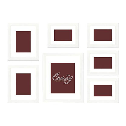 Craig Frames 23247812 Picture Frame 7-Piece Wall Set, White Frames, White Display Mats - color: 622FSET01S07Y White Frame Set