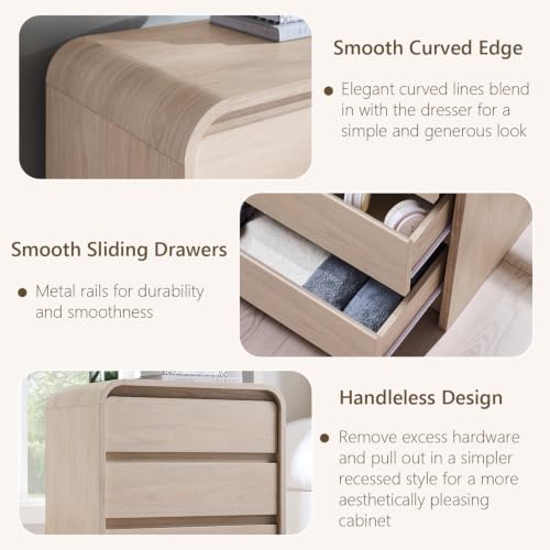 Aitjunz 25" Tall Modern Nightstand with Charging Station, 3 Drawers, Cream | 23.6'' Wide Wood Bedside Table with Curved Profile Design, Large Mid Century End Table for Living Room, Bedroom - color: Cream