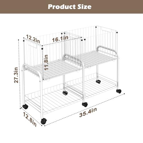 Rolling Laundry Cart with Wheels,76L Laundry Hamper Sorter Trolley with Extra Shelf,2 Removeable Collapsible Wire Storage Basket