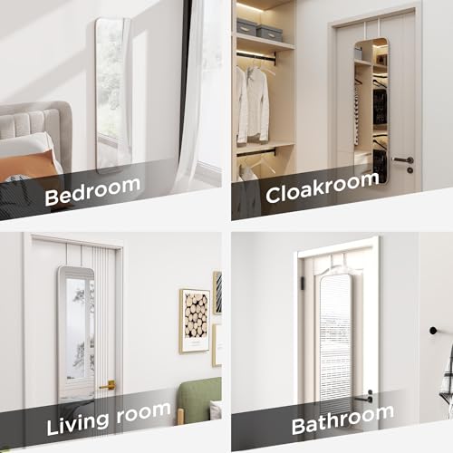 SCWF-GZ 47x14 Full Length Mirror Over the Door Hang or Wall Mounted Silver | HD Clear Tempered Glass,Aluminum Frame Rect Full Body Dressing Make-up Mirrors for Bedroom,Bathroom, Entryway,Living Room - color: Silver, size: 47"L x 14"W
