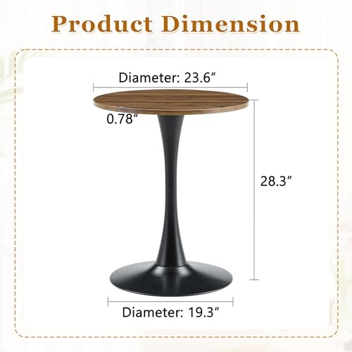 23.6" Round Dining Table, Mid-Century Modern Tulip Table with Thickened Tabletop & Metal Pedestal, Circle Bistro Table for Kitchen, Small Places, Apartments, Cafe - color: Walnut, size: 23.6" dining table