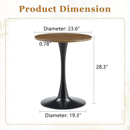 23.6" Round Dining Table, Mid-Century Modern Tulip Table with Thickened Tabletop & Metal Pedestal, Circle Bistro Table for Kitchen, Small Places, Apartments, Cafe - color: Walnut, size: 23.6" dining table