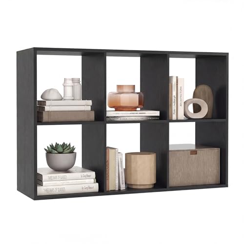 Giantex 6-Cube Bookcase, Cubby Bookshelf w/Back Guardrail & Anti-Tipping Kits, 9-Tier Freestanding Storage Organizer with Shelves, Open Back Display Rack for Living Room, Bedroom, Study - color: Black, size: 6-Cube