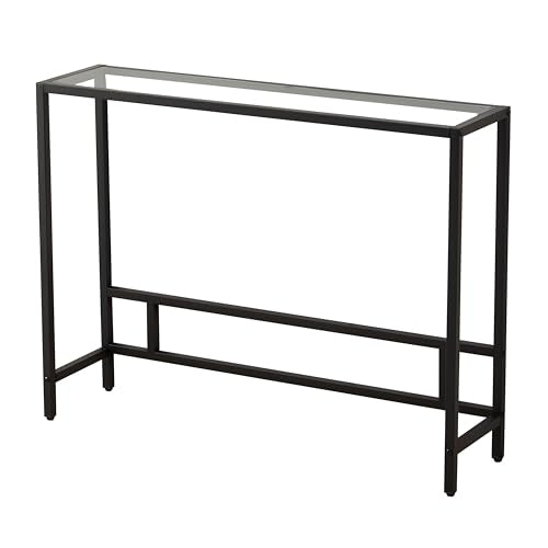 Small Modern Console Table for Entryway, Tempered Glass with Metal Frame Sofa Table for Living Room, Hallway, Office (Single-Layer, Black) - color: Black, style: Single-layer