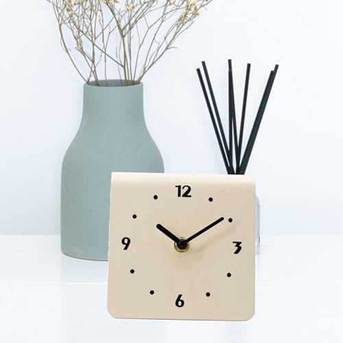 Desk Clock, Shelf Clock, One Piece Table Clocks, Silent Battery Operated, Modern Minimalist Style Decoration, Operated for Living Room Bedroom Home Decor (Black) (Cream White) - color: Cream White
