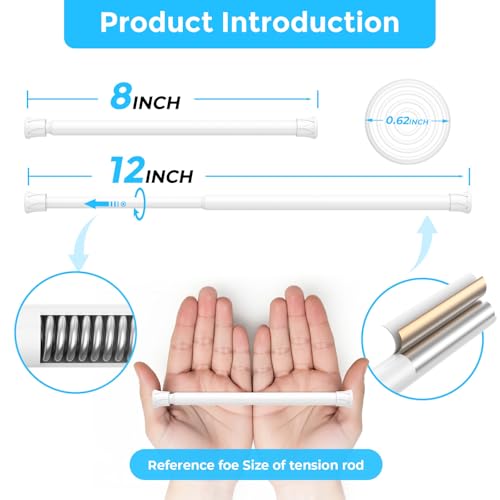 4PCS Small Spring Tension Curtain Rod 8 to 12 Inch, Mini DIY Tension Rods No Drill for Slim Window Sidelights, White - color: White, size: 8 to 12inch-4pcs