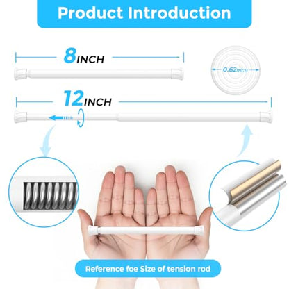 4PCS Small Spring Tension Curtain Rod 8 to 12 Inch, Mini DIY Tension Rods No Drill for Slim Window Sidelights, White - color: White, size: 8 to 12inch-4pcs