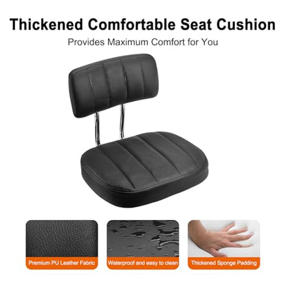 JOSTZHXIN Office Desk Chair with Wheels, Rolling Stool with Backrest Height Adjustable, Swivel Stool with Low Back Lumbar Support, Square PU Leather Swivel Chair with Back