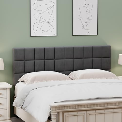 Velvet Upholstered Tufted King Size Headboard,Wood Head Board with Metal Legs, Adjustable Height from 42” to 56”, Bed Headboard in Modern Design,Backboard for Bed, Dark Gray - color: Dark Gray, size: King