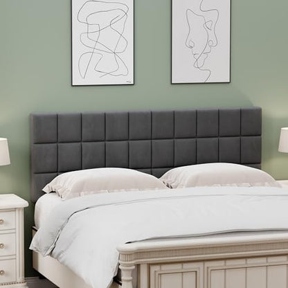 Velvet Upholstered Tufted King Size Headboard,Wood Head Board with Metal Legs, Adjustable Height from 42” to 56”, Bed Headboard in Modern Design,Backboard for Bed, Dark Gray - color: Dark Gray, size: King
