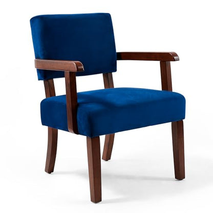 Velvet Accent Chair, Mid-Century Armchair with Solid Wood Frame | Living Room Chairs with Soft Thicken Cushion, Comfy Reading Chair for Bedroom, Waiting Room, Home Office, Easy Assembly, Blue - color: Velvet Blue, size: One Chair