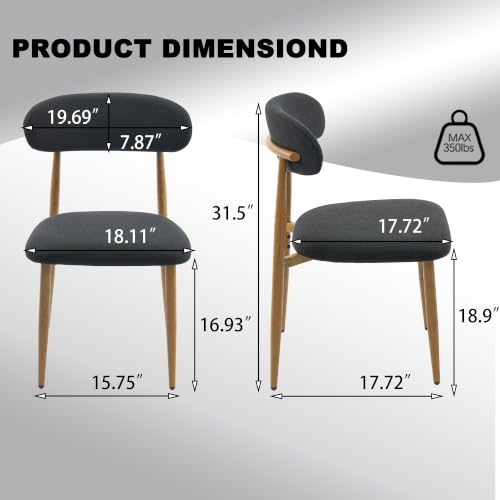 FREKEN Modern Upholstered Dining Chairs Set of 2, Mid-Century Metal Frame with Wood Grain, Linen Fabric Side Chair for Kitchen Dining Room, 350lbs Capacity, Black - color: Black - Wood Grain Legs, size: Set of 2